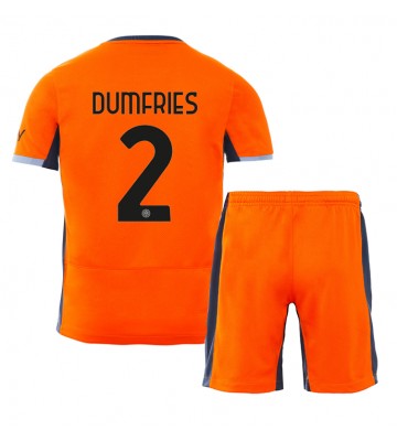 Inter Milan Denzel Dumfries #2 Tredjeställ Barn 2023-24 Kortärmad (+ Korta byxor)